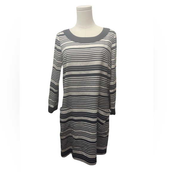 J.Crew Silk 3/4 Sleeve Navy White Striped Jules Shift Dress Lined - Size 6 - Picture 1 of 2
